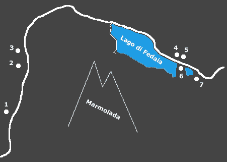Mappa del Passo Fedaia e Marmolada